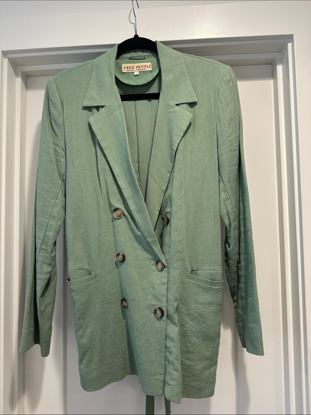 Free People Sage Green Double-Breasted Blazer